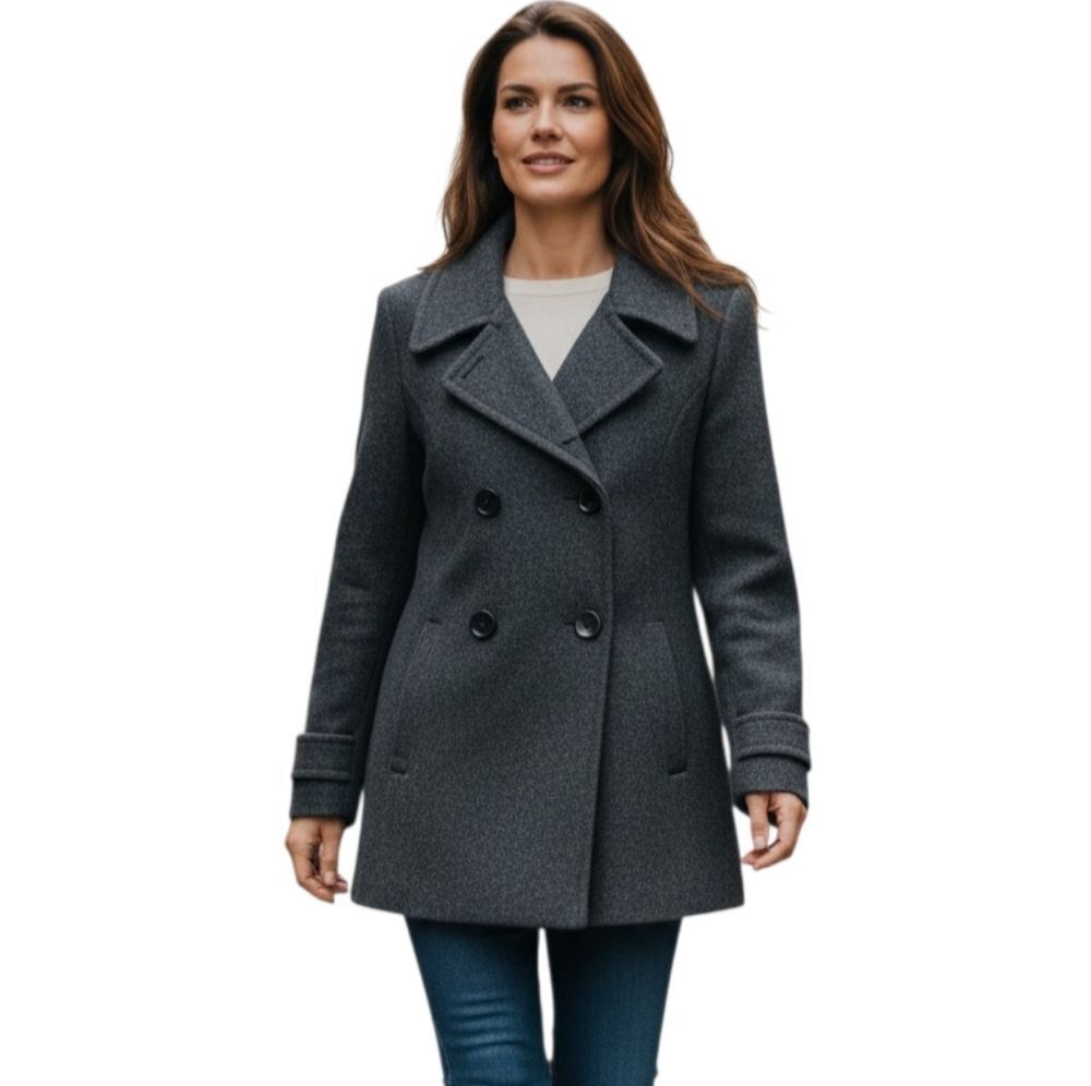 Style & Co. Wool-Blend Double-Breasted Peacoat - Charcoal Gray Sz.M EUC